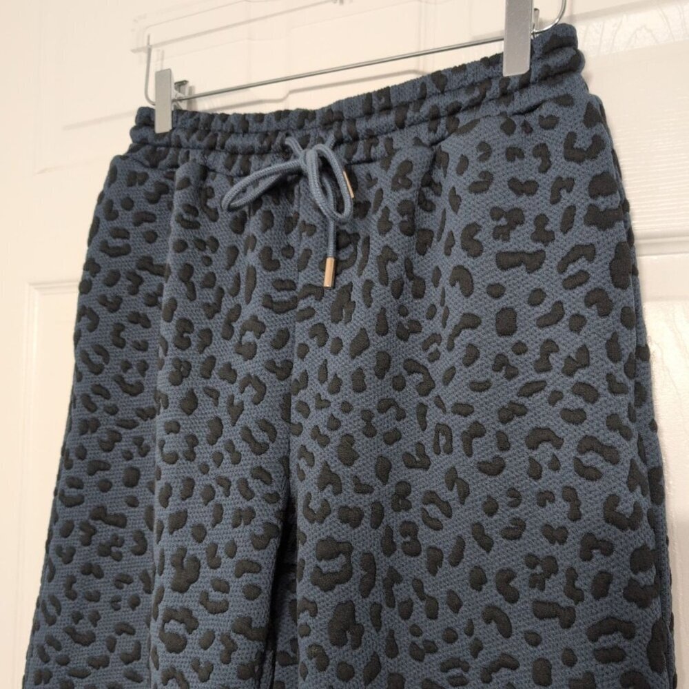 SSYS the Label Leopard Crop Pants Womens Size Medium Blue Wide Leg Drawstring - Picture 2 of 9